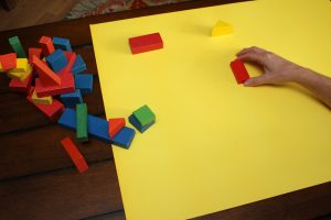 Step 1 of math skills activity, place blocks