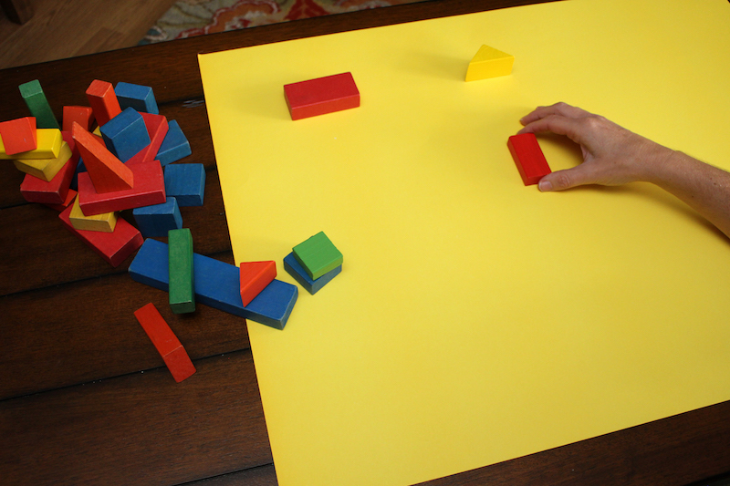 preschool math skills: Step 1 of prek math skills activity, place blocks